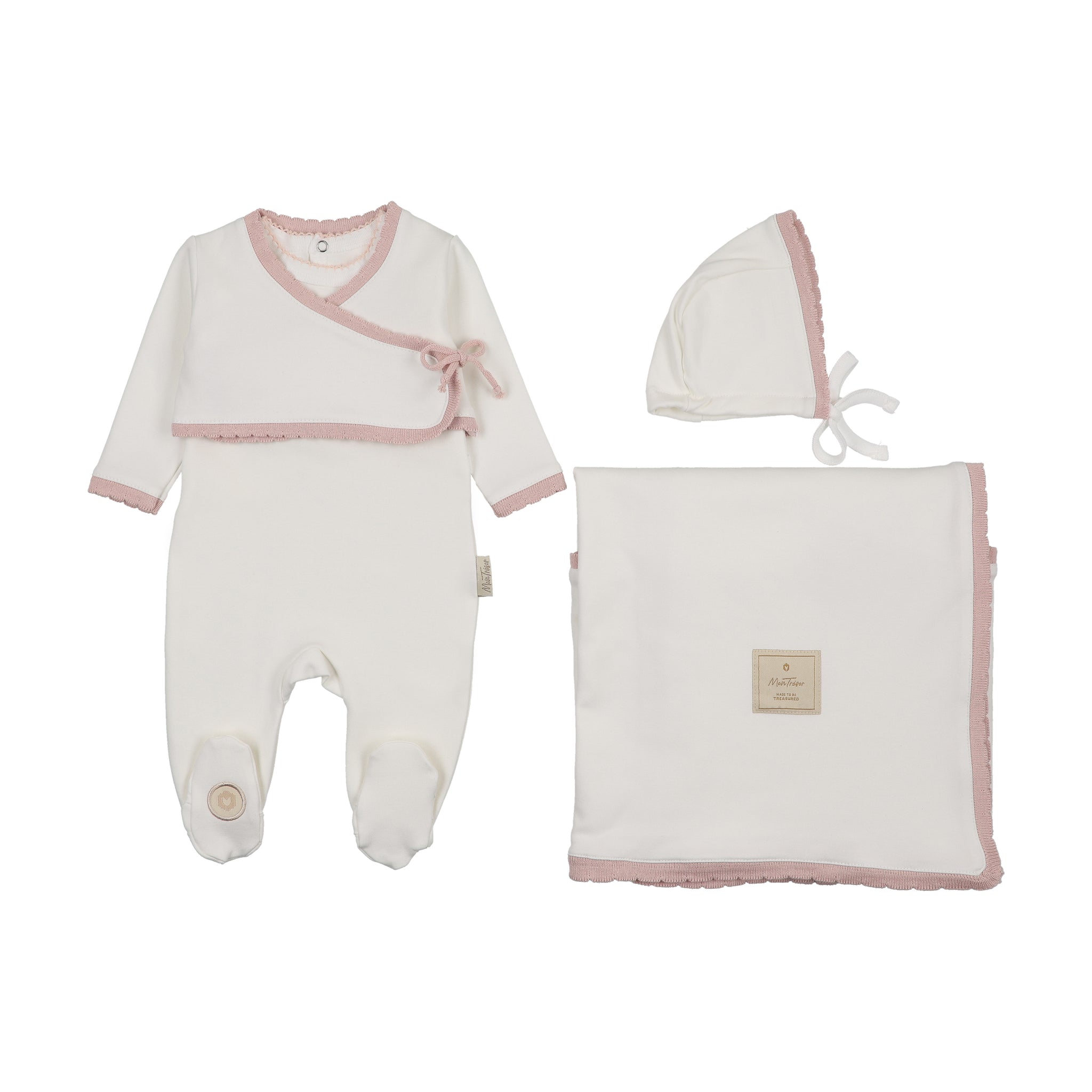 Scalloped Wrap Cardigan Layette Set – Mon Trésor Bebe
